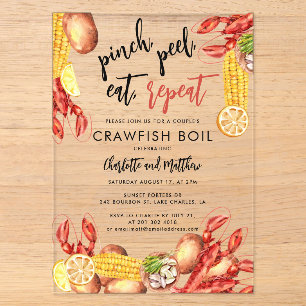 Invitaciones Acrílicas Fiesta de mariscos con cangrejos de río para la fi