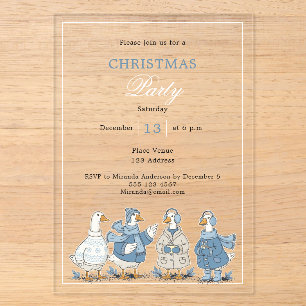 Invitaciones Acrílicas Fiesta de Navidad azul claro de ganso