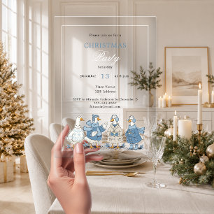 Invitaciones Acrílicas Fiesta de Navidad azul claro de ganso