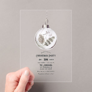 Invitaciones Acrílicas Fiesta de Navidad Bohemio Neutral Transparente