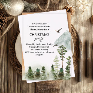 Invitaciones Acrílicas "Fiesta de Navidad Bosque Invernal Acuarela Ciervo