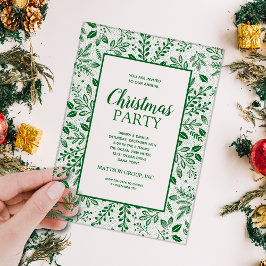Invitaciones Acrílicas Fiesta de Navidad con Botánicos Verdes Elegantes