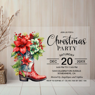 Invitaciones Acrílicas Fiesta de Navidad con Botas de Vaquero del Oeste