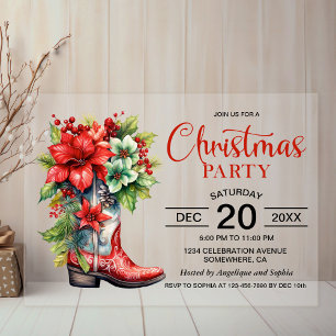 Invitaciones Acrílicas Fiesta de Navidad con Botas de Vaquero del Oeste