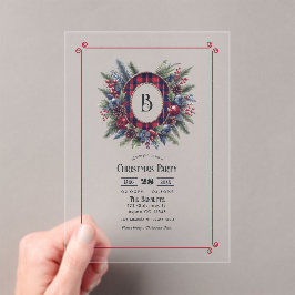 Invitaciones Acrílicas Fiesta de Navidad con estampado de cuadros ricos y