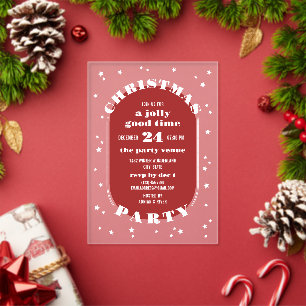 Invitaciones Acrílicas Fiesta de Navidad con Estrellas Blancas Rojas y Es
