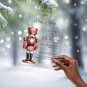 Invitaciones Acrílicas Fiesta de Navidad con nuez de glaciar rosa