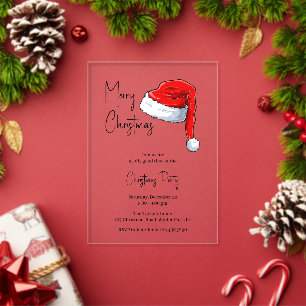 Invitaciones Acrílicas Fiesta de Navidad con sombrero de Santa moderno en