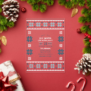 Invitaciones Acrílicas Fiesta de Navidad con suéter feo de Aqua Helada