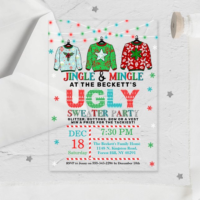 Invitaciones Acrílicas Fiesta de Navidad con suéteres feos de Navidad (Subido por el creador)