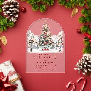 Invitaciones Acrílicas Fiesta de Navidad Corporativa de Oficina Festiva