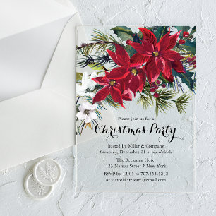 Invitaciones Acrílicas Fiesta de Navidad Corporativa Flor de Pascua Borgo