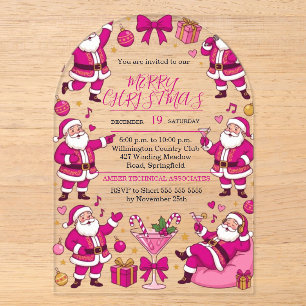 Invitaciones Acrílicas Fiesta de Navidad de Amigos de Papá Noel Divertido
