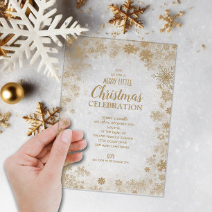 Invitaciones Acrílicas Fiesta de Navidad de copos de nieve de oro elegant