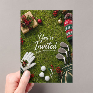 Invitaciones Acrílicas Fiesta de Navidad de golf Par tee Golfista
