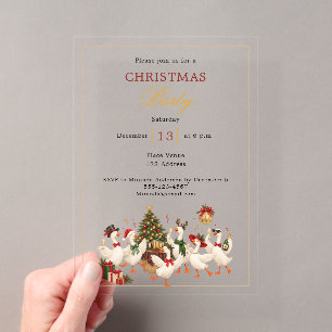 Invitaciones Acrílicas Fiesta de Navidad de Lujo de Ganso