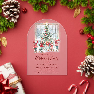 Invitaciones Acrílicas Fiesta de Navidad de Niños alrededor del Árbol