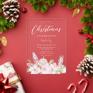 Invitaciones Acrílicas Fiesta de Navidad de Oficina Floral Cascanueces Ro