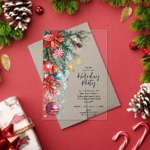 Invitaciones Acrílicas Fiesta de Navidad de Poinsettia elegante