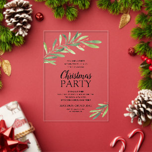Invitaciones Acrílicas Fiesta de Navidad de Rama y Bayas