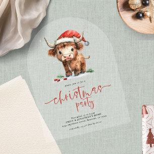 Invitaciones Acrílicas Fiesta de Navidad de Vaca Highland Adorable