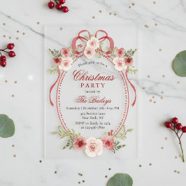 Invitaciones Acrílicas Fiesta de Navidad floral coqueta elegante