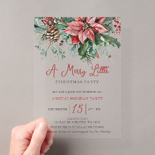 Invitaciones Acrílicas Fiesta de Navidad Floral Invernal Alegre