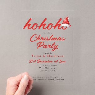 Invitaciones Acrílicas Fiesta de Navidad Ho Ho Ho Sombrero de Santa