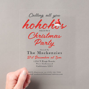 Invitaciones Acrílicas Fiesta de Navidad Llamando a todos ustedes Ho Ho H