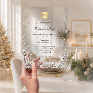Invitaciones Acrílicas Fiesta de Navidad Logo de Ramas de Invierno Negoci