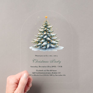 Invitaciones Acrílicas Fiesta de Navidad Minimalista Árbol Acuarela Vinta