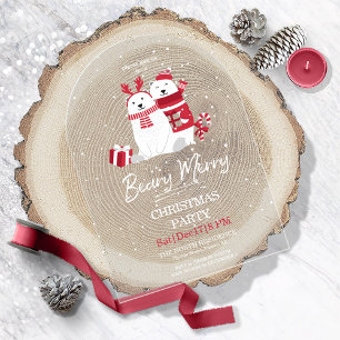 Invitaciones Acrílicas Fiesta de Navidad Polar Beary Alegre Arco ID851