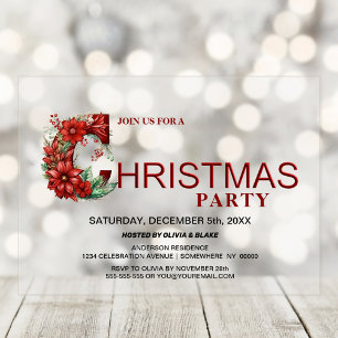 Invitaciones Acrílicas Fiesta de Navidad Roja con Estilo