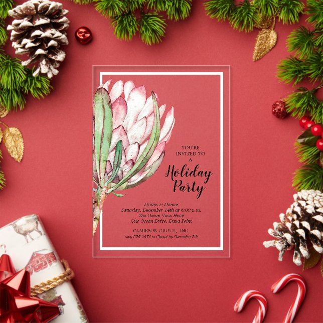 Invitaciones Acrílicas Fiesta de Navidad Tropical Protea Holiday (Insitu (Vacaciones))