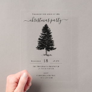 Invitaciones Acrílicas Fiesta de Navidad Vintage Negro Blanco
