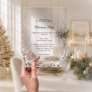 Invitaciones Acrílicas Fiesta de Navidad Winter Branches Snow Business
