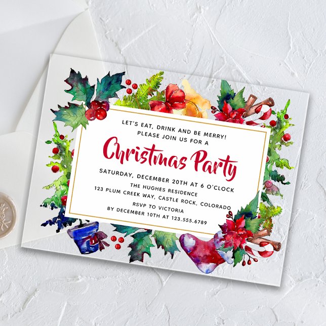 Invitaciones Acrílicas Fiesta de Navidades de acuarela moderna (Subido por el creador)