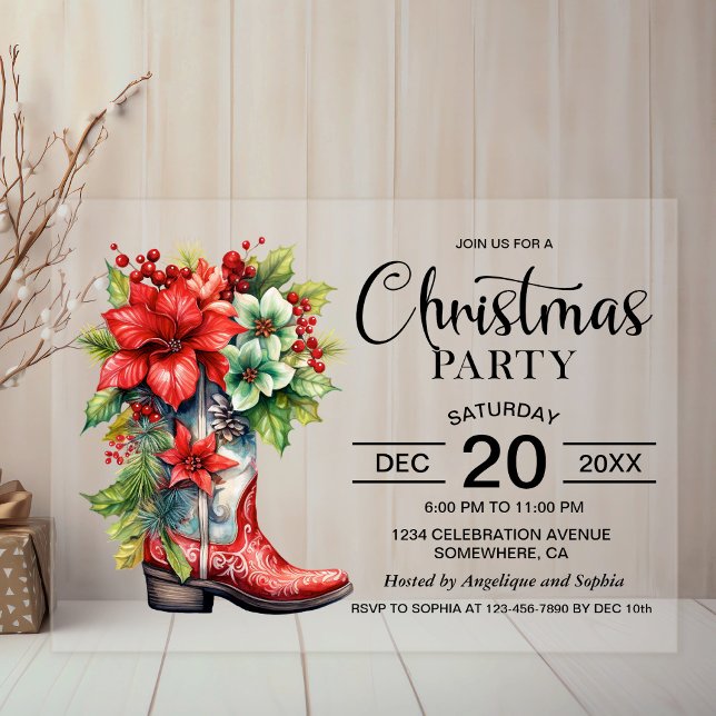 Invitaciones Acrílicas Fiesta de Navidades de Cowboy Boot en Occidente (Subido por el creador)
