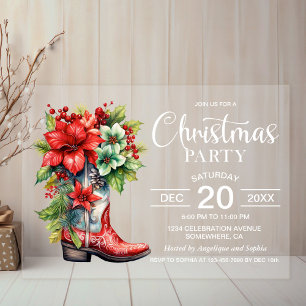 Invitaciones Acrílicas Fiesta de Navidades de Cowboy Boot en Occidente