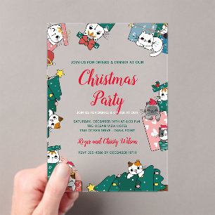 Invitaciones Acrílicas Fiesta de Navidades de gato
