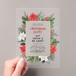 Invitaciones Acrílicas Fiesta de Navidades de marco floral festivo