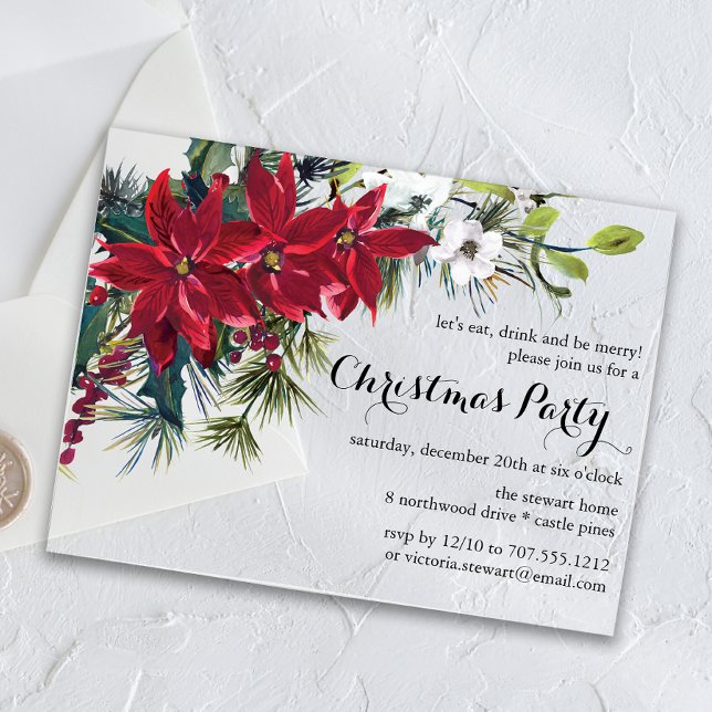Invitaciones Acrílicas Fiesta de Navidades Florales de Poinsettia Holiday (Subido por el creador)