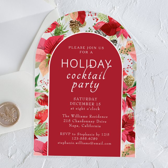 Invitaciones Acrílicas Fiesta de Navidades Florales de Poinsettia Holiday (Subido por el creador)