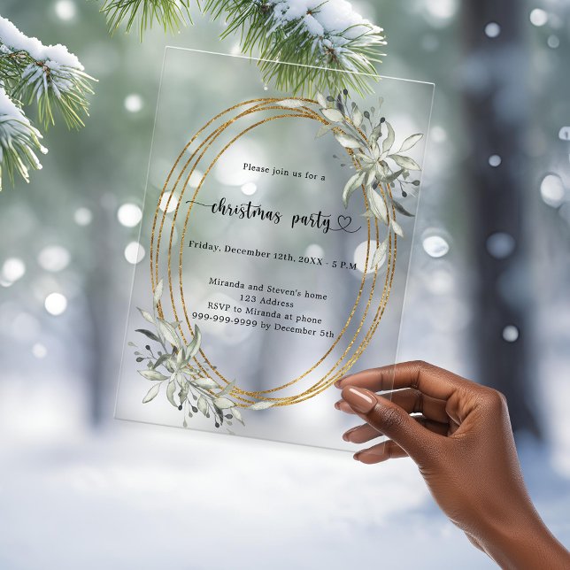 Invitaciones Acrílicas Fiesta de Navidades helados con vegetación dorada (Subido por el creador)