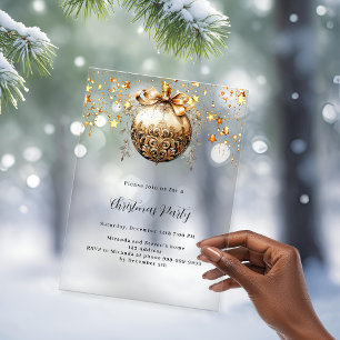 Invitaciones Acrílicas Fiesta de Navidades helados vintage Gold bauble