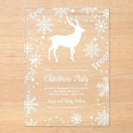 Invitaciones Acrílicas Fiesta de Navidades limpios de renos con copos de 