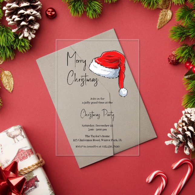 Invitaciones Acrílicas Fiesta de Navidades modernos de Sombrero Blanco y  (Insitu (Vacaciones))