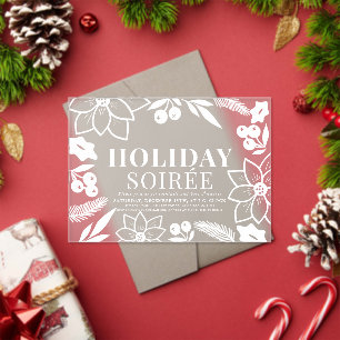 Invitaciones Acrílicas Fiesta de Poinsettia y Berry White Holiday Soirée