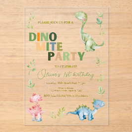 Invitaciones Acrílicas Fiesta de primer cumpleaños Dino-mite