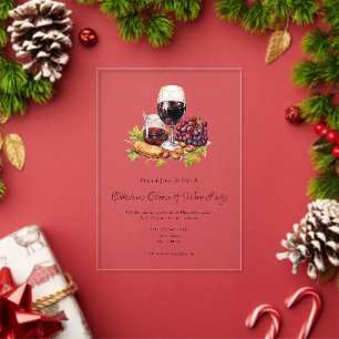 Invitaciones Acrílicas Fiesta de Queso y Vino de Navidad en Acuarela